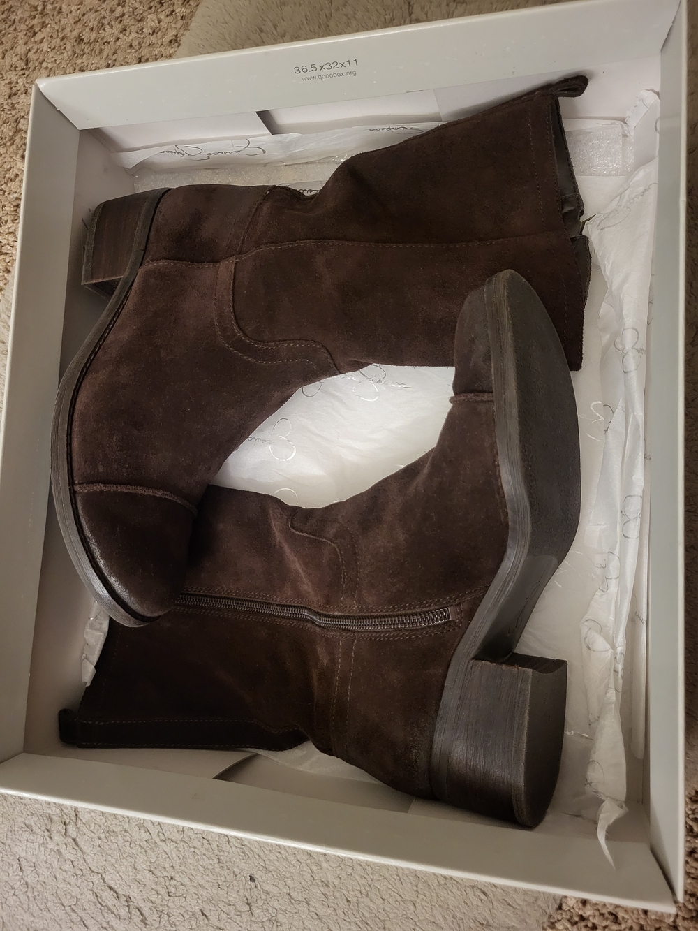 Jessica Simpson Chocolate Brown Suede Slouch Boots Size 8M – Original Box